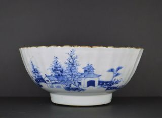 An 18th Century Chinese Large Porcelain Blue & White Bowl With Landscapes
