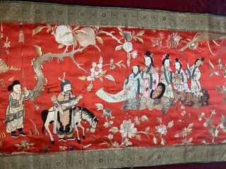 Antique Early/ Mid - 20th C Chinese Embroidered Panel,  Fine Embroidery 155 X 70cm