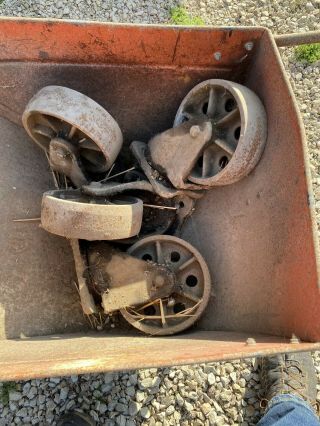 4 Vintage Cast Iron Wheels 8” Height Swivel Industrial Casters 8 Inch Antique