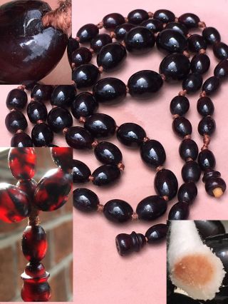 Antique Dark Cherry Amber Bakelite Faturan Graduated Prayer Worry Beads Necklace