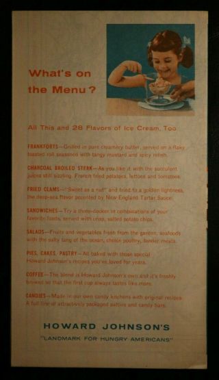 Vintage 1950s Howard Johnson ' s Restaurant Motor Lodge Road Map 2