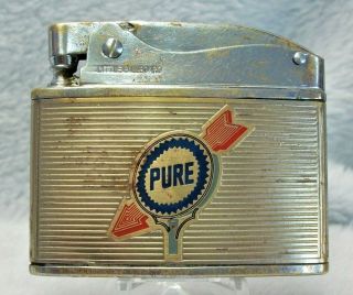 Vintage Pure Oil And Gas Flat Advertising Lighter Lqqk