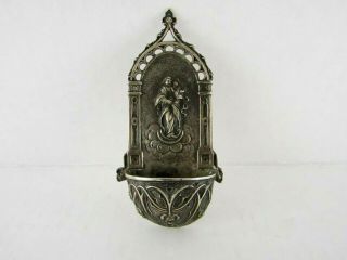 Antique Catholic Sterling Silver Holy Water Font Virgin Mary And Baby Jesus