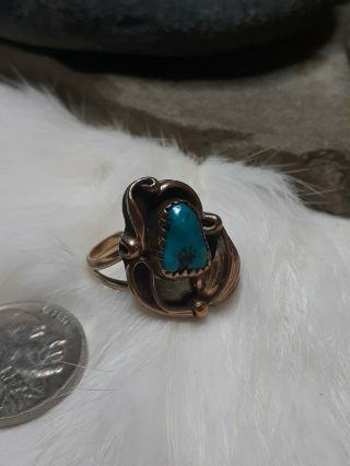 Vintage Sz6 12kt Gold Fill Sterling Silver Bisbee Turquoise Ring Navajo Sign Pa