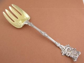 Rare Sterling Tiffany & Co 9 1/8 " Large Serving Fork Unusual Floral Pattern