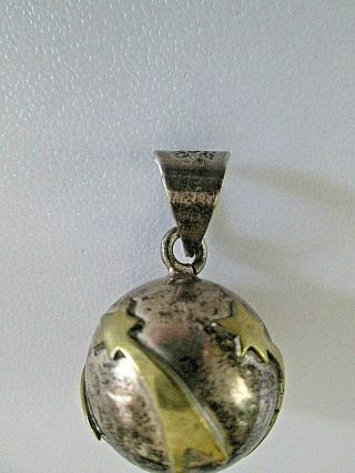 Vintage Sterling Silver Globe Bell Pendant From Mexico.  14.  5 Grams