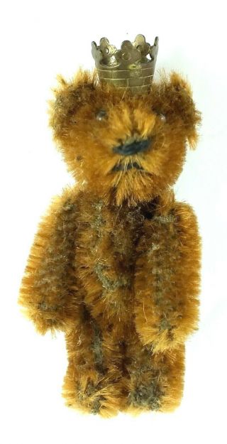 Antique Brown Fully Jointed Mohair Fur Teddy Bear Plush 3 " Schuco Piccolo Crown
