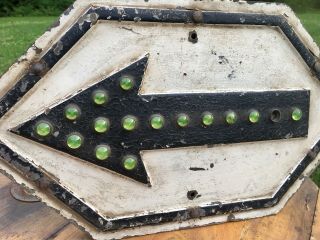 Antique Direction Marker Railroad Sign With Green Glass Reflectors