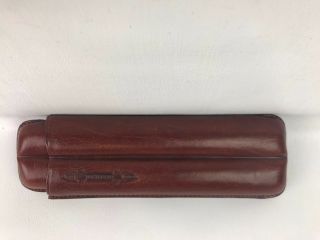 Vintage Daviletto Brown Leather Cigar Case Holds 2 Cigars Made In Spain