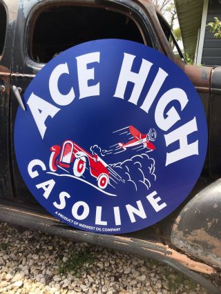 Antique Vintage Old Style Ace High Gasoline Gas Oil Sign 40”