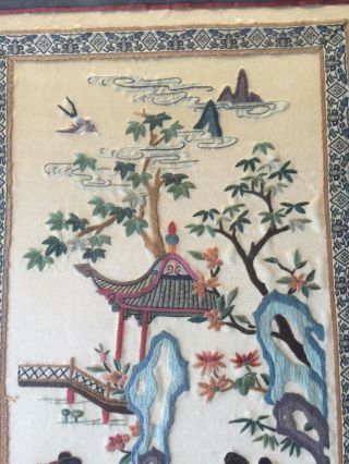 Antique Chinese Hand Embroidered Stitch on Silk,  Framed,  13 
