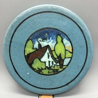 Arts & Crafts Painted Tile,  Saturday Evening Girls Tile Of Cottage By Lake Scene
