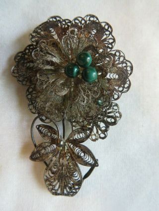 Vintage Jewelry 925 Sterling Silver Filigree Brooch Pin Flower
