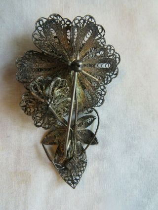 Vintage Jewelry 925 Sterling Silver Filigree Brooch Pin Flower 2