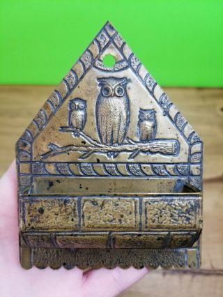 Vintage Owl Bird Tin Match Holder Or Toothpick Holder Wall Mount