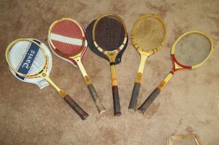 Vintage Wood Tennis Racquets (5) Bancroft Davis Tad Classic Dunlap Maxpli