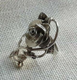 Unusual Vtg Sterling Silver Cast Art Nouveau Style Rose Ring 1.  5 " Sz 5.  5 530d