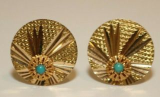Vintage 18k Yellow Gold And Turquoise Cufflinks 750 11.  4 Grams