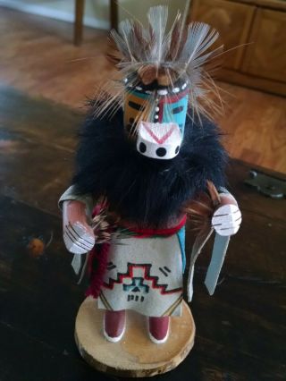 Vintage Artist Signed Hand Painted Carved Wood Kachina Doll Statue 6 1/4 "