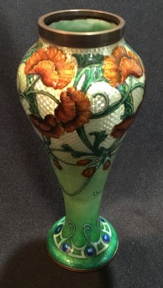 Antique Art Nouveau Limoges French Enamel Cloisonne Vase Signed Auguste Jean