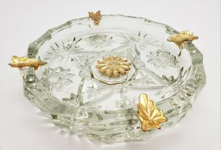 Vintage Cut Crystal Glass & Brass Depose Ashtray - Flowers Of Gold