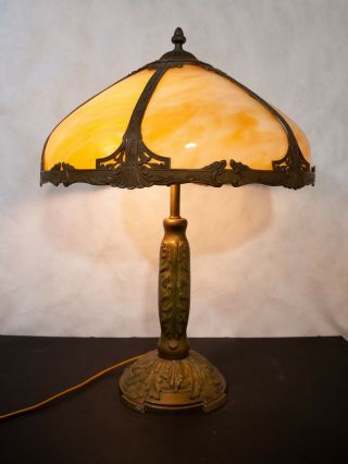 Empire Of Chicago Slag Glass Lamp With Bent Panels C.  1920