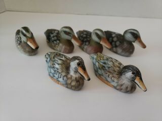 Set Of 6 Vintage Hand Painted Mallard Ducks.  Hand Carved Of Wooden.