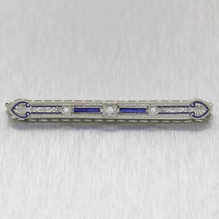 1930s Antique Art Deco 18k Gold.  40ctw Sapphire Diamond Blue Enamel Brooch Pin