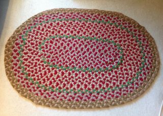Hand Made Vintage American Braided Rug Oval Multi - Color 35 " X 49 "