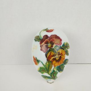 Antique Vintage Victorian Handblown Hand Painted Pansies Opal Milk Glass Egg