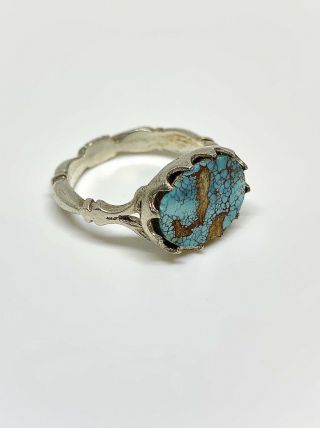 Stunning Antique & Vintage Sterling Silver Signet Ring Natural Persian Turquoise