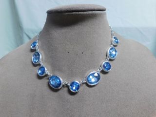 Vintage Trifari Silver Tone & Faceted Blue Rhinestone Necklace