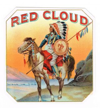 Cigar Box Label Vintage Outer Native American Indian Red Cloud C1910 M62