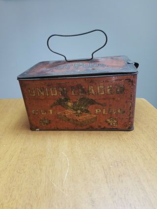 Vintage Union Leader Cut Plug Smoking Chewing Tobacco Tin Lunch Box Antique Red