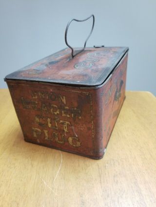 Vintage Union Leader Cut Plug Smoking Chewing Tobacco Tin Lunch Box Antique Red 2