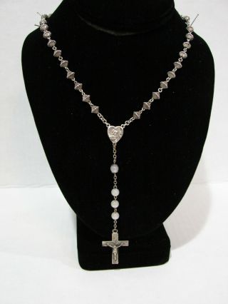 Vintage Ls Sterling Ribbed Bicone Beads Rosary
