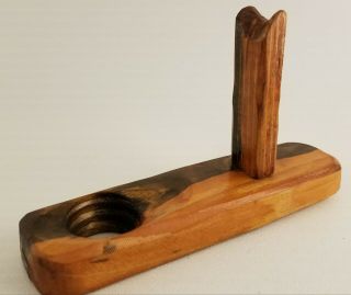 Vintage Home Made Folk Art Wooden Tobacco Pipe Holder Stand For Single Pipe