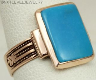 Antique C1900 Victorian Natural Persian Turquoise 14k Rose Gold Cocktail Ring