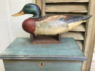 Antique Vintage Old Wooden Crowell Style Mallard Drake Duck Decoy