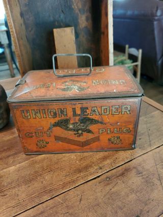 Aafa Primitive Old Union Leader Cut Plug Chewing Tobacco Tin Lunch Box Antique