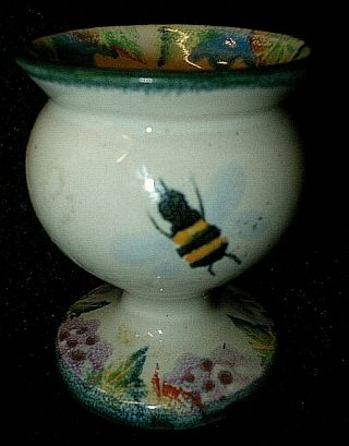 Vintage Scottish Egg Cup By The Tain Pottery Of Scotland - Bee Bumblebee Flowers