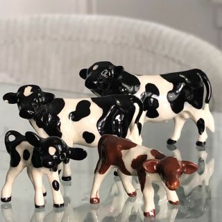 4 Vintage Hagen Renaker Ceramic Holstein Cattle Cows Black White Brown