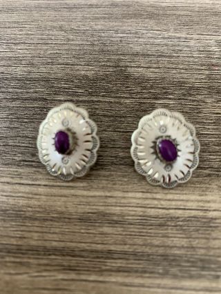 Vintage 925 Sterling Silver Earrings With Amethyst Stone