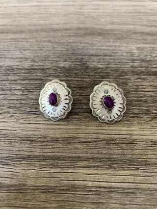 Vintage 925 Sterling Silver Earrings With Amethyst Stone 2