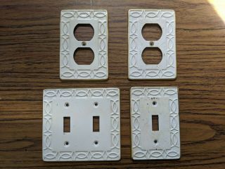 Vintage Ge Metal Outlet Box Light Switch Plug Cover Set Ornate White/gold