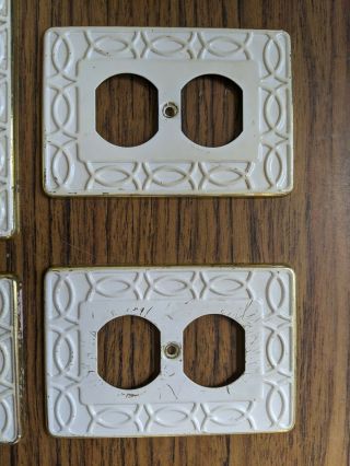 Vintage GE METAL outlet box light switch plug cover Set ornate white/gold 2