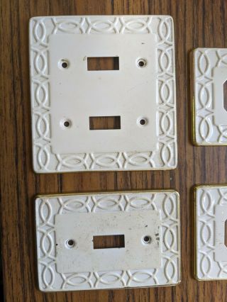Vintage GE METAL outlet box light switch plug cover Set ornate white/gold 3