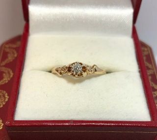 Antique 14k Rose Gold 1/4 Ct Old Mine Cut Diamond Si1 Wedding Victorian Ring 7.  5