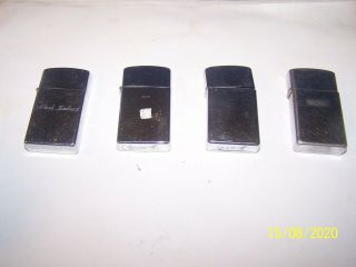 4 Early Zippo Slim Cigarette Lighters - 1967,  1970,  1972,  1981