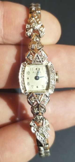 Vintage Bulova Ladies 14k White Gold 24 Diamonds Watch